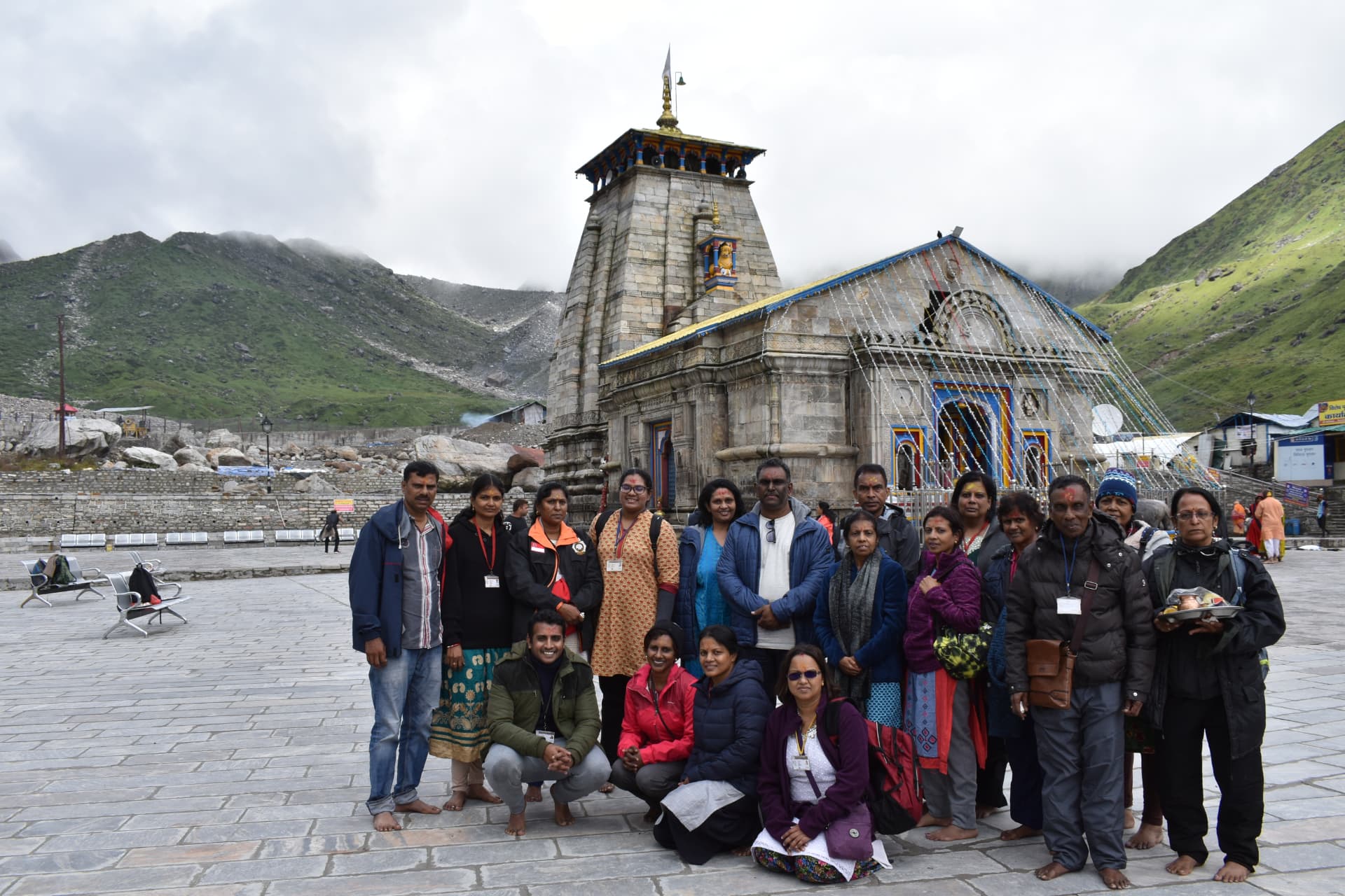 Devotees at the Kedarnath temple in the Himalayas